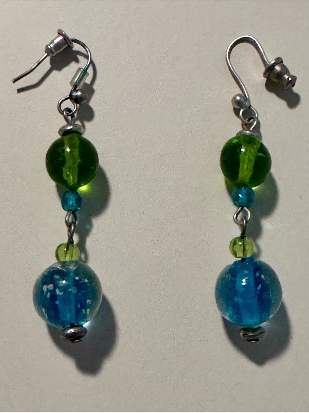 Blue and Green Glass Bead Drop Earrings